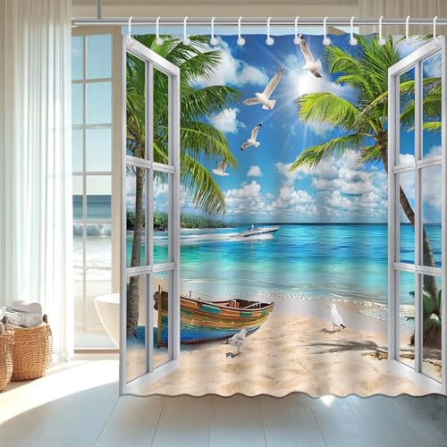 Summer Beach Shower Curtain - Waterproof 72x72 Inch with Hooks