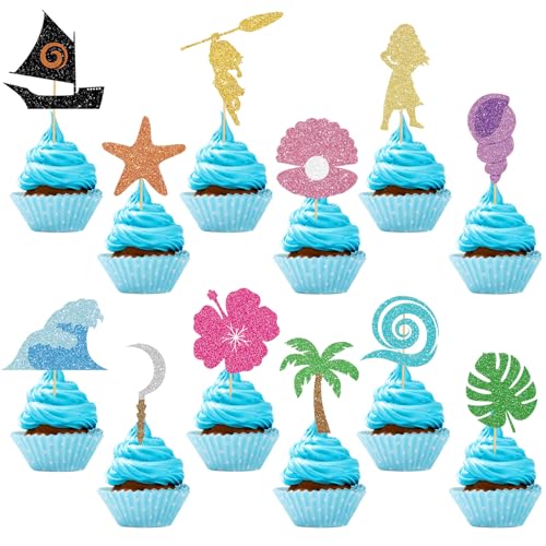48 Tropical Hawaiian Cupcake Toppers for Summer Parties