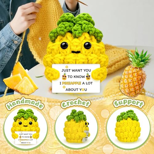 Handmade Crochet Pineapple Figurine Gift with Encouragement Card