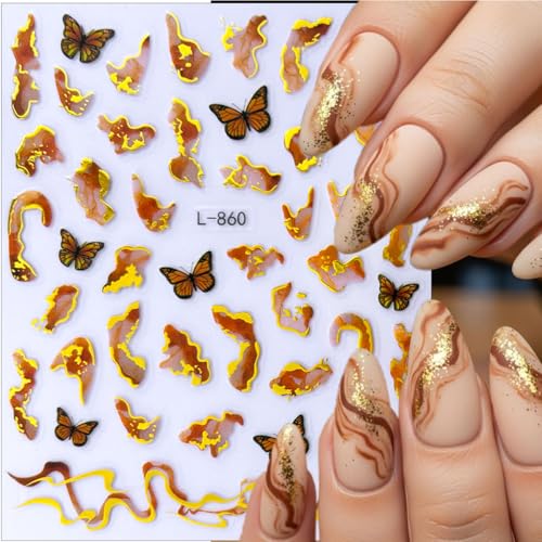 Sutaozhi 6 Sheets French Marble Nail Art Stickers 3D Gold Decals