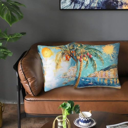 Palm Tree Art Throw Pillow Covers 18x18 inch Set of 2 - Mshutbna