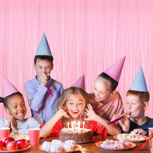 YUEXIZEXI Pastel Pink Tinsel Backdrop 2 Pack Foil Fringe Curtains for Party Decor, 39.4" W x 78.7" L