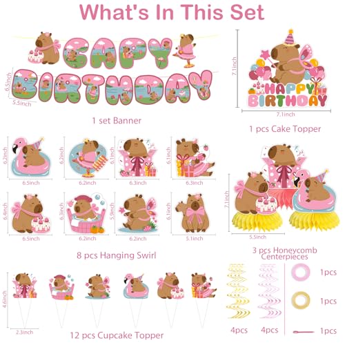 Pink Capybara Birthday Decorations Set - 35PCS for Girls