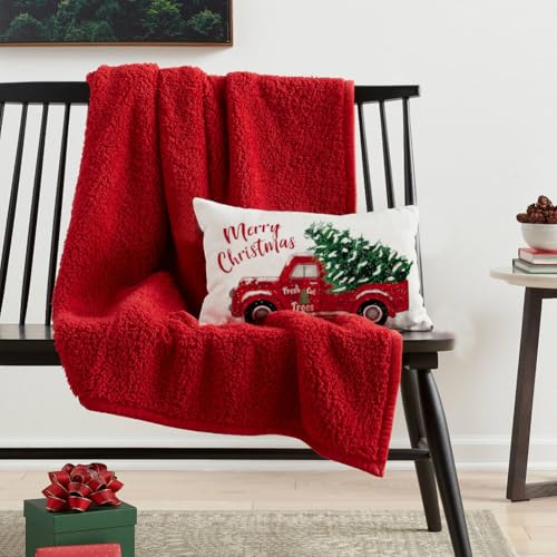 Red Truck Christmas Pillow Cover 20x12 Inches Holiday Home Decor - White / Pack of 1