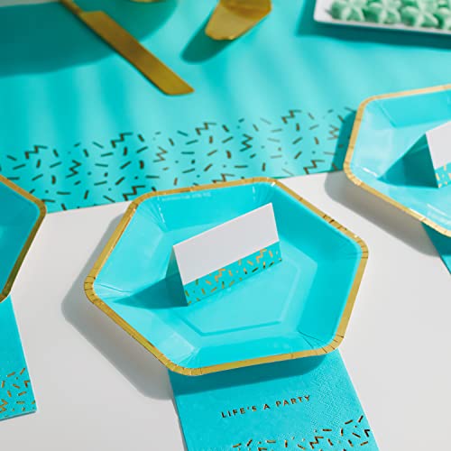 Aquamarine Blue & Gold Party Supplies Set for 12 Guests