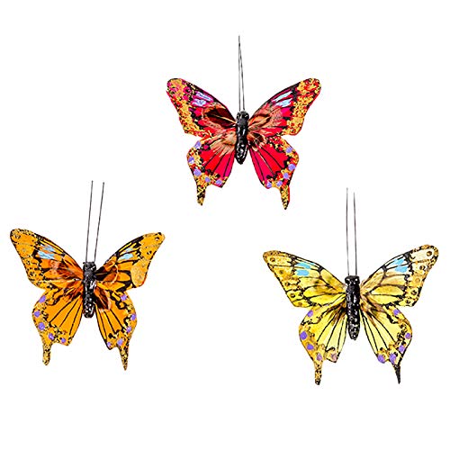 Feather Butterfly Picks Set of 12 Floral & Craft Decorations