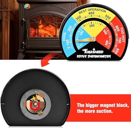 Large Magnetic Fireplace Thermometer for Wood & Pellet Stoves - 1PCS