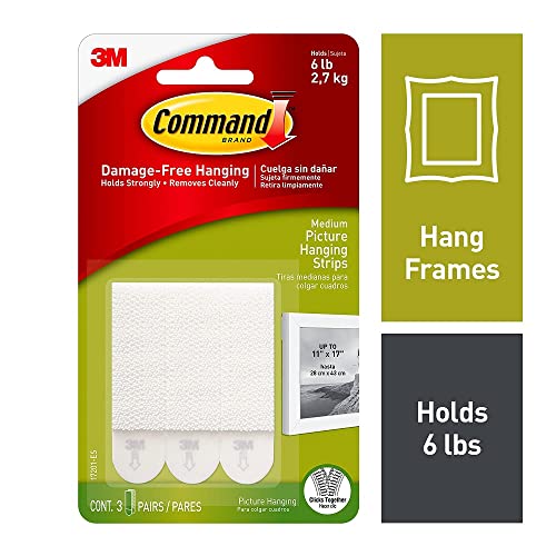 3M Command Adhesive Picture Hanging Strips - Removable Wall Mounts, White, Pack of 6