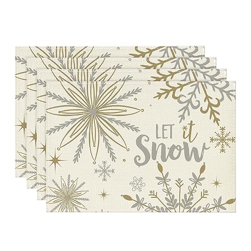 Artoid Mode Beige Snowflake Winter Placemats Set of 4 - 12x18 Inch Seasonal Holiday Table Decor
