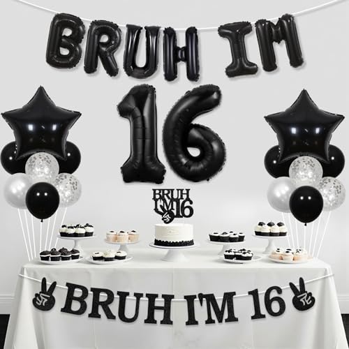 Bruh I'm 16 Birthday Party Decorations Set for Teen Boys