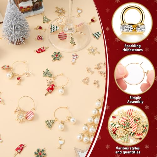Landical 48-Piece Wine Glass Charms Kit - Red Green Christmas Style