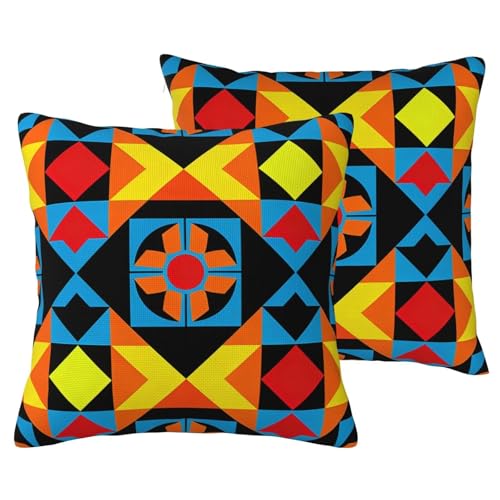 Colorful African Ethnic Print Throw Pillow Covers 18x18 - Set of 2