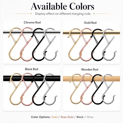 Coieaa Heavy Duty S Hooks with Safety Buckle - 6 Pack, Black Utility Hangers