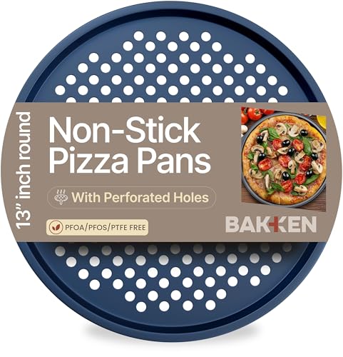 BAKKENMASTER Round Perforated Pizza Baking Pan - Blue Non-Stick, Durable & Dishwasher Safe
