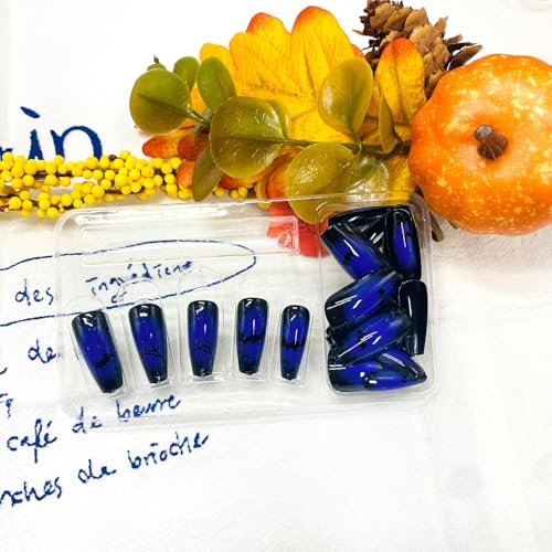 Halloween Press on Nails Black Purple French Tip Bat False Nails