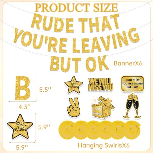 Black Gold Rude That You're Leaving Banner with 6 Hanging Swirls for Farewell Parties