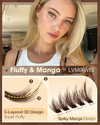 Brown Lash Clusters Manga Wispy Individual Eyelash Extensions 10-16MM