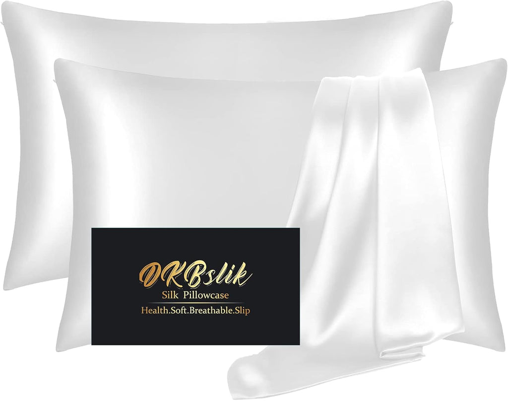 Skiennix Silk Pillowcases - 2 Pack Standard Size | Mulberry Silk for Smooth Skin & Beauty Sleep - White