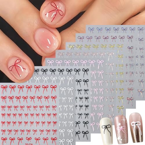 3D Bow Nail Stickers 8 Colors Self-Adhesive Cute Bowknot Decals