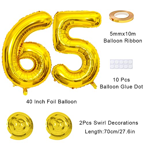40-Inch Gold 65 Number Balloon for Birthday & Graduation Party