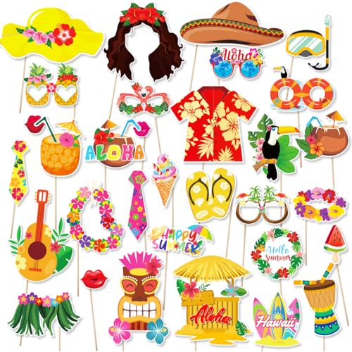 30PCS Hawaiian Photo Booth Props for Summer Parties