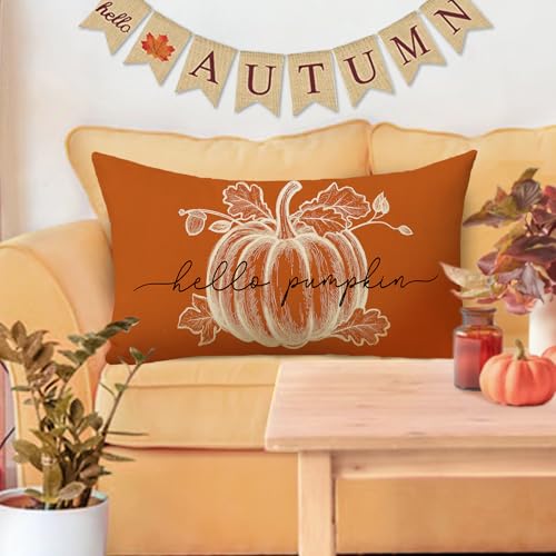 Hello Pumpkin Decorative Throw Pillow Cover 20 x 12 - Autumn Home Decor