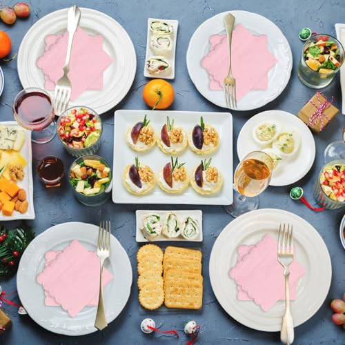 Disposable Scalloped Cocktail Napkins - 25 Pack, Pink, 2-Ply