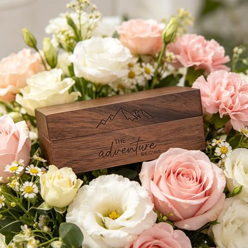 Handmade Walnut Wood Ring Box with Magnetic Lid - Wedding Keepsake Holder