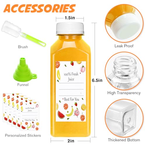 12oz Reusable Plastic Juice Bottles with Leak-Proof Lids - Pack of 6