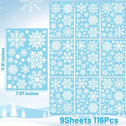 116PCS Christmas Window Clings - Double Sided Snowflake Decals