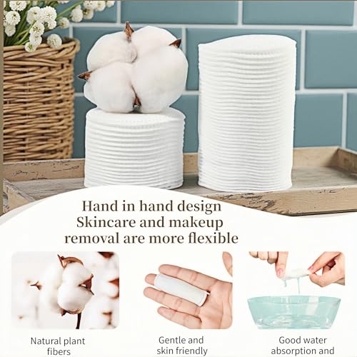 FANBODTA 100% Organic Cotton Rounds 150 Count - Soft Lint-Free Makeup Remover Pads