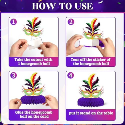 8-Piece Mardi Gras Party Decorations - Honeycomb Centerpieces