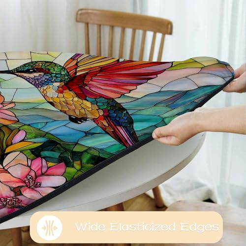 Hummingbird Round Fitted Tablecloth for 45-56" Tables - Waterproof, Elastic Table Cover for Indoor & Outdoor Use
