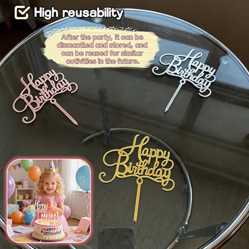 Acrylic Cake Toppers Set of 9 - Elegant Birthday Decorations