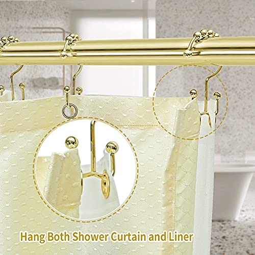 TOPROD Gold Double Shower Curtain Hooks - Rust-Proof Stainless Steel (12 Pack)