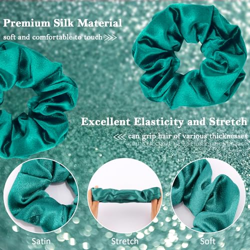 KICOSY 2 Pack Green Satin Scrunchies, Shimmering Hair Ties for Women