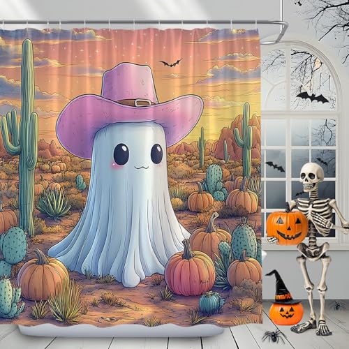 Halloween Spooky Ghost Polyester Shower Curtain 70x70 with Hooks