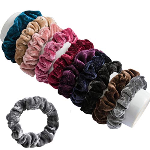 KINGMAS Velvet Hair Scrunchies 10 Pack Elastic Hair Ties for Women