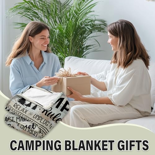 Camping Blanket for Adults - 50" x 60" Flannel Blanket with Camping Rules Design