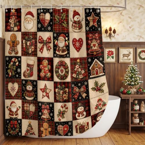 Christmas Shower Curtain 72x72 Inches Farmhouse Holiday Bathroom Decor