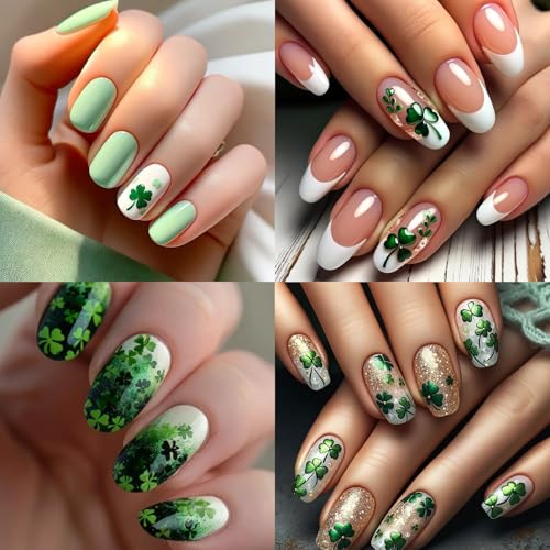 St. Patrick's Day Shamrock Nail Art Stickers - 8 Sheets Green Clover Decals