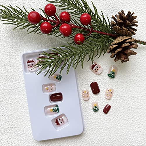 LETSWIN Christmas Press on Nails Short Square Santa Claus False Nails
