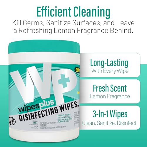 WIPESPLUS Disinfecting Surface Wipes Canister, 240 Count - Bleach-Free Lemon Scent