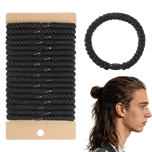 Cobee 18Pcs Men's Braided Elastic Hair Ties, No Slip Black Hair Bands
