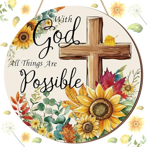 Spring Door Hanger - With God All Things Are Possible Sunflower