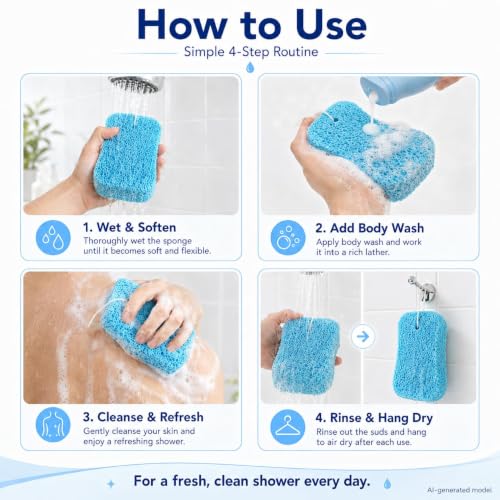 Danpaty Soft Exfoliating Bath Sponge with Hanging Rope - Blue
