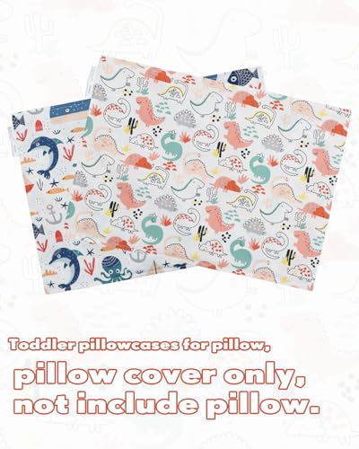 ALVABABY Toddler Pillowcases, Soft Cotton, 13x18 Inch, Dinosaur Print, 2-Pack