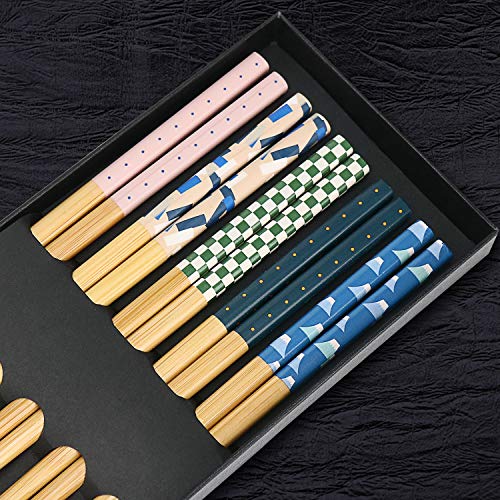 Japanese Bamboo Chopsticks Gift Set - 5 Pairs, Reusable & Non-Slip