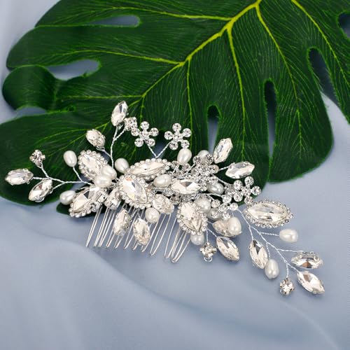 Silver Wedding Hair Comb with Rhinestones and Crystals – Bridal Accessory
