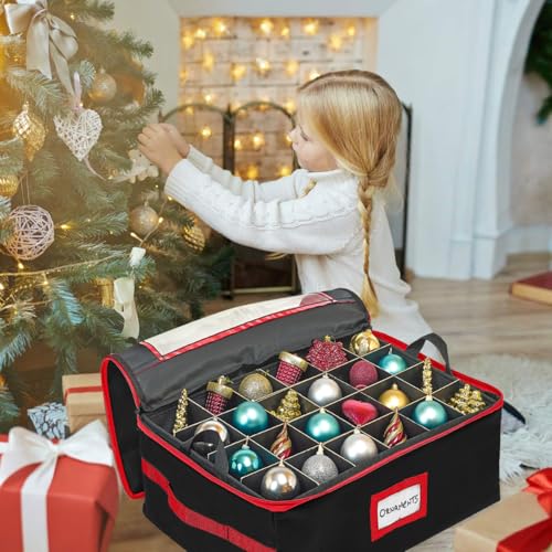 HOLDN’ STORAGE Christmas Ornament Storage Box with Dividers - Fits 96 Ornaments, Black, 4 Removable Trays